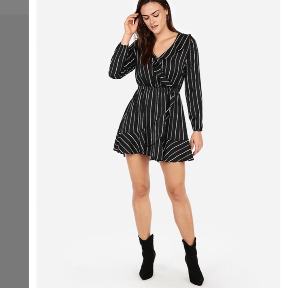 Express Striped Ruffle Wrap Dress NWT sz XXS